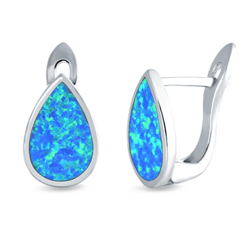 Pear Shape Stud Earrings Lab Created Blue Opal 925 Sterling Silver (16mm)